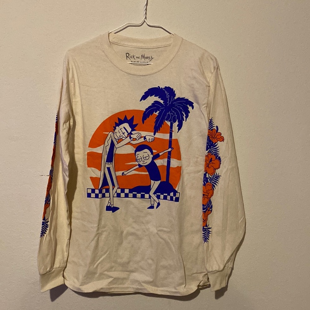 Cartoon Network[adult swim] Rick and Morty Long Sleeve T-Shirt Mens Size S Cream